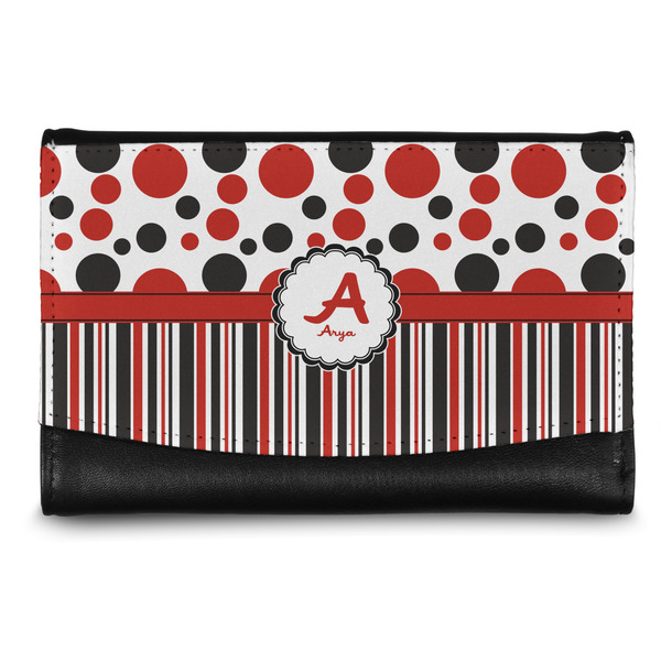 Custom Red & Black Dots & Stripes Genuine Leather Women's Wallet - Small (Personalized)