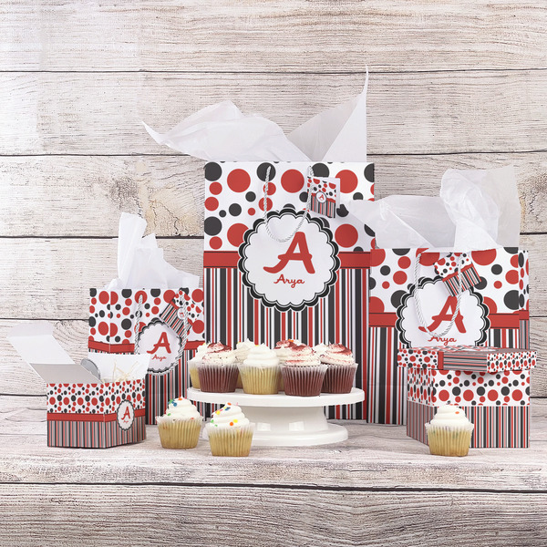 Red & Black Dots & Stripes Gift Bags - In Context