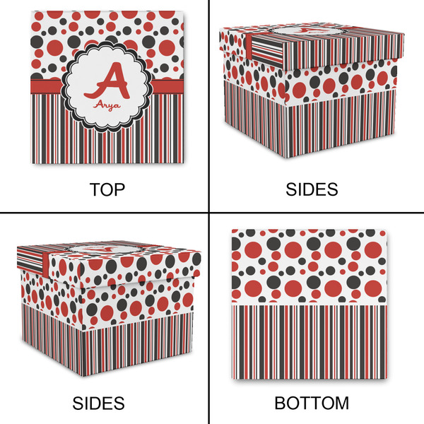 Red & Black Dots & Stripes Gift Boxes with Lid - Canvas Wrapped - Large - Approval