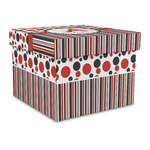 Red & Black Dots & Stripes Gift Box with Lid - Canvas Wrapped - Large (Personalized)