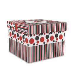 Red & Black Dots & Stripes Gift Box with Lid - Canvas Wrapped - Medium (Personalized)