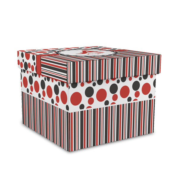 Custom Red & Black Dots & Stripes Gift Box with Lid - Canvas Wrapped - Medium (Personalized)