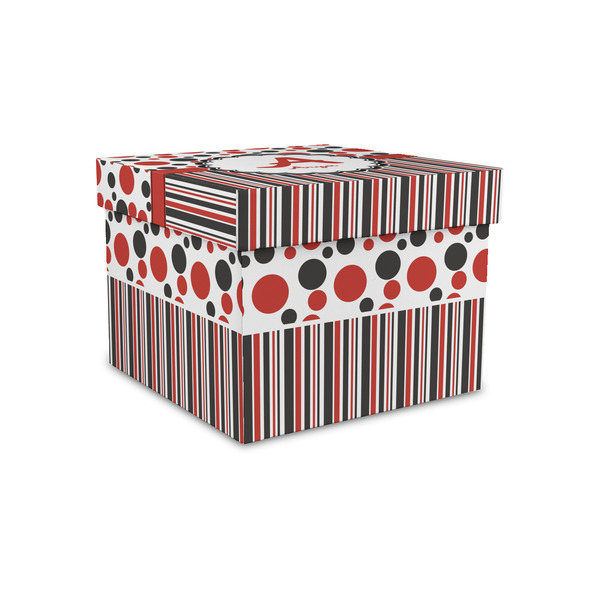Custom Red & Black Dots & Stripes Gift Box with Lid - Canvas Wrapped - Small (Personalized)