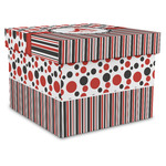 Red & Black Dots & Stripes Gift Box with Lid - Canvas Wrapped - X-Large (Personalized)