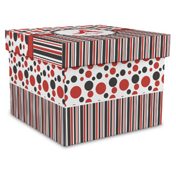Red & Black Dots & Stripes Gift Box with Lid - Canvas Wrapped - X-Large (Personalized)