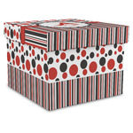 Red & Black Dots & Stripes Gift Box with Lid - Canvas Wrapped - XX-Large (Personalized)
