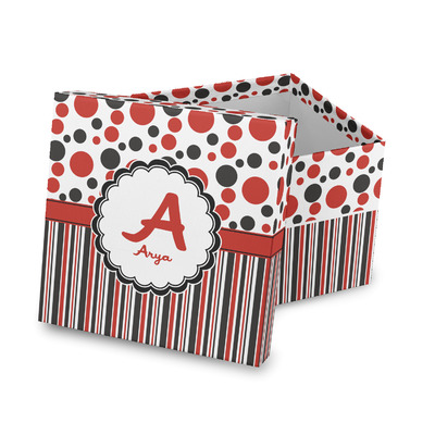Red & Black Dots & Stripes Gift Box with Lid - Canvas Wrapped (Personalized)