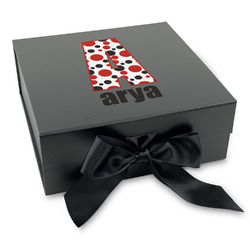 Red & Black Dots & Stripes Gift Box with Magnetic Lid - Black (Personalized)