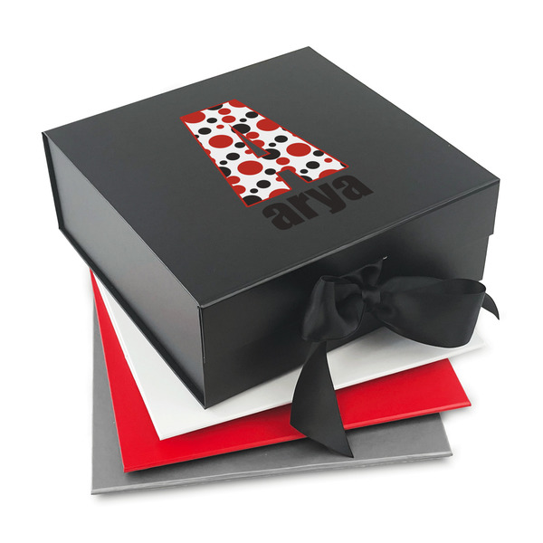 Custom Red & Black Dots & Stripes Gift Box with Magnetic Lid (Personalized)