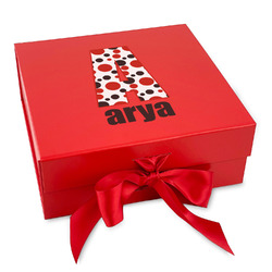 Red & Black Dots & Stripes Gift Box with Magnetic Lid - Red (Personalized)