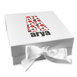 Red & Black Dots & Stripes Gift Box with Magnetic Lid - White (Personalized)