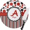 Red & Black Dots & Stripes Round Glass Cutting Board (Personalized)
