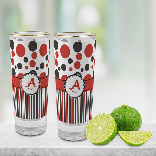 Red & Black Dots & Stripes Glass Shot Glass - 2 oz - LIFESTYLE
