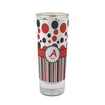 Red & Black Dots & Stripes 2 oz Shot Glass -  Glass with Gold Rim - Set of 4 (Personalized)