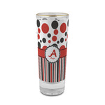 Red & Black Dots & Stripes 2 oz Shot Glass - Glass with Gold Rim (Personalized)