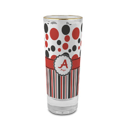 Red & Black Dots & Stripes 2 oz Shot Glass - Glass with Gold Rim (Personalized)
