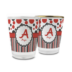 Red & Black Dots & Stripes Glass Shot Glass - 1.5 oz (Personalized)