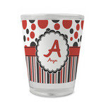Red & Black Dots & Stripes Glass Shot Glass - 1.5 oz - Set of 4 (Personalized)