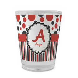 Red & Black Dots & Stripes Glass Shot Glass - 1.5 oz - Set of 4 (Personalized)