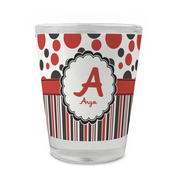 Custom Red & Black Dots & Stripes Glass Shot Glass - 1.5 oz - Set of 4 (Personalized)