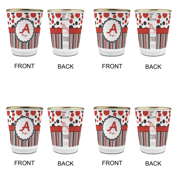 Red & Black Dots & Stripes Glass Shot Glass - with gold rim - Set of 4 - APPROVAL