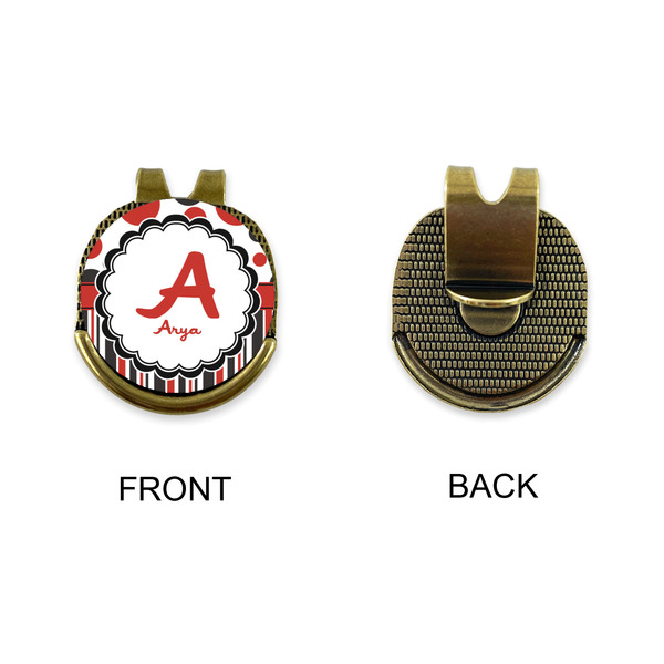 Red & Black Dots & Stripes Golf Ball Hat Clip Marker - Apvl - GOLD