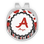 Red & Black Dots & Stripes Golf Ball Marker - Hat Clip - Silver