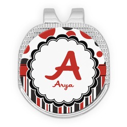 Red & Black Dots & Stripes Golf Ball Marker - Hat Clip - Silver