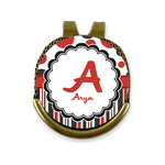 Red & Black Dots & Stripes Golf Ball Marker - Hat Clip - Gold