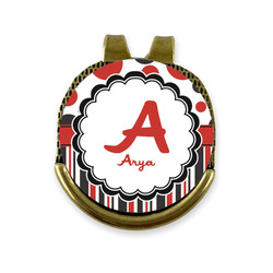 Red & Black Dots & Stripes Golf Ball Marker - Hat Clip - Gold