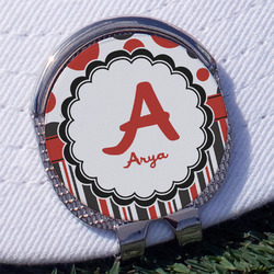 Red & Black Dots & Stripes Golf Ball Marker - Hat Clip