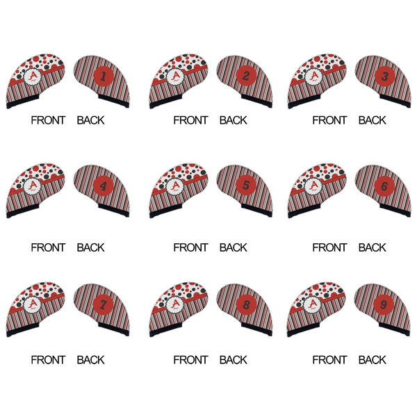 Red & Black Dots & Stripes Golf Club Covers - APPROVAL (set of 9)
