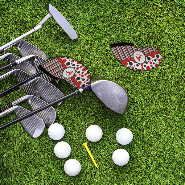 Red & Black Dots & Stripes Golf Club Covers - LIFESTYLE