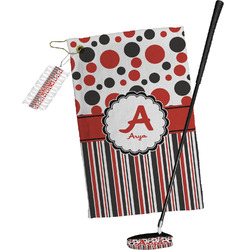 Red & Black Dots & Stripes Golf Towel Gift Set (Personalized)