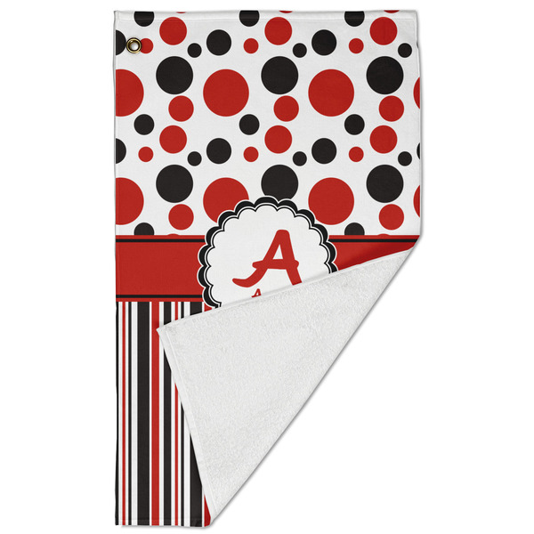 Red & Black Dots & Stripes Golf Towel - Folded (Large)