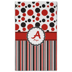 Red & Black Dots & Stripes Golf Towel - Poly-Cotton Blend - Large w/ Name and Initial