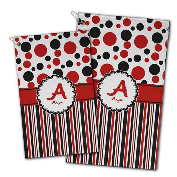Red & Black Dots & Stripes Golf Towel - PARENT (small and large)
