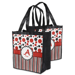 Red & Black Dots & Stripes Grocery Bag (Personalized)