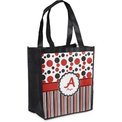 Red & Black Dots & Stripes Grocery Bag (Personalized)