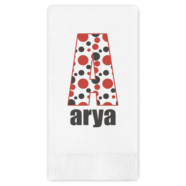 Custom Red & Black Dots & Stripes Guest Napkins - Full Color - Embossed Edge (Personalized)