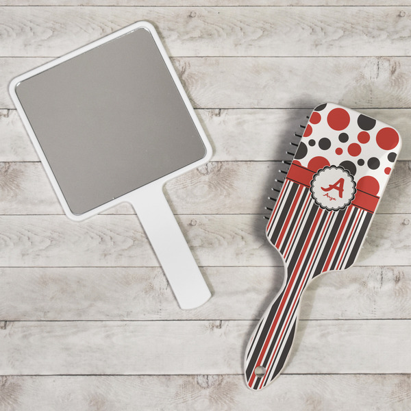 Red & Black Dots & Stripes Hair Brush - In Context