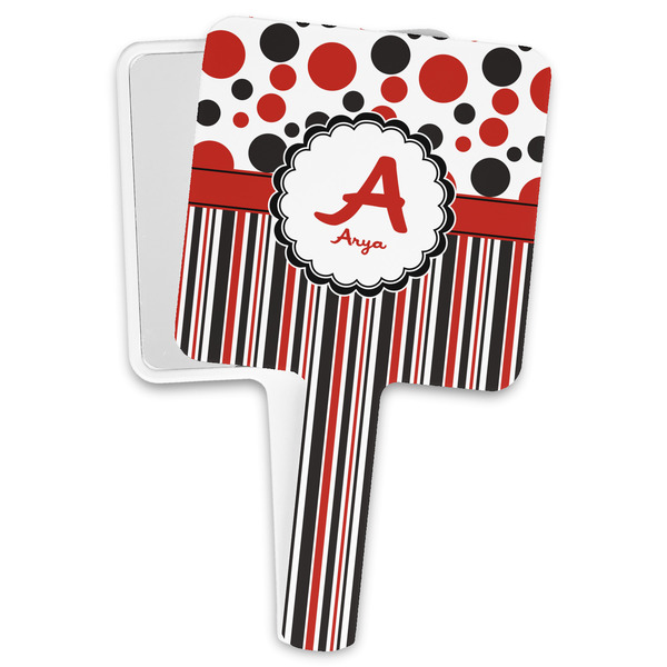 Custom Red & Black Dots & Stripes Hand Mirror (Personalized)