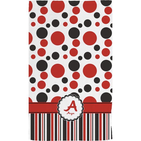 Red & Black Dots & Stripes Hand Towel (Personalized)