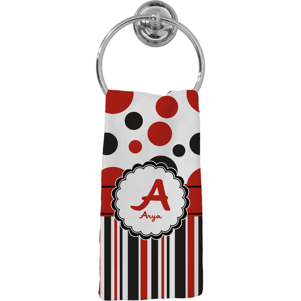 Custom Red & Black Dots & Stripes Hand Towel - Full Print (Personalized)