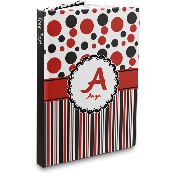 Custom Red & Black Dots & Stripes Hardbound Journal - 7.25" x 10" (Personalized)