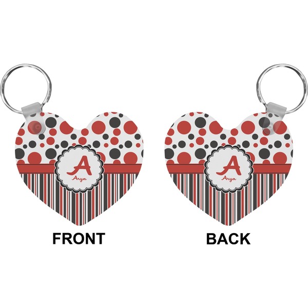 Red & Black Dots & Stripes Heart Keychain (Front + Back)