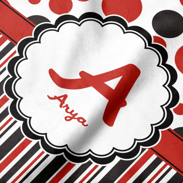Red & Black Dots & Stripes Hooded Baby Towel- Detail Close Up