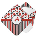 Red & Black Dots & Stripes Hooded Baby Towel (Personalized)
