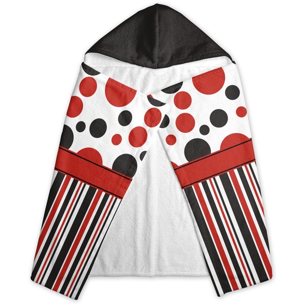 Red & Black Dots & Stripes Hooded Towel - Folded