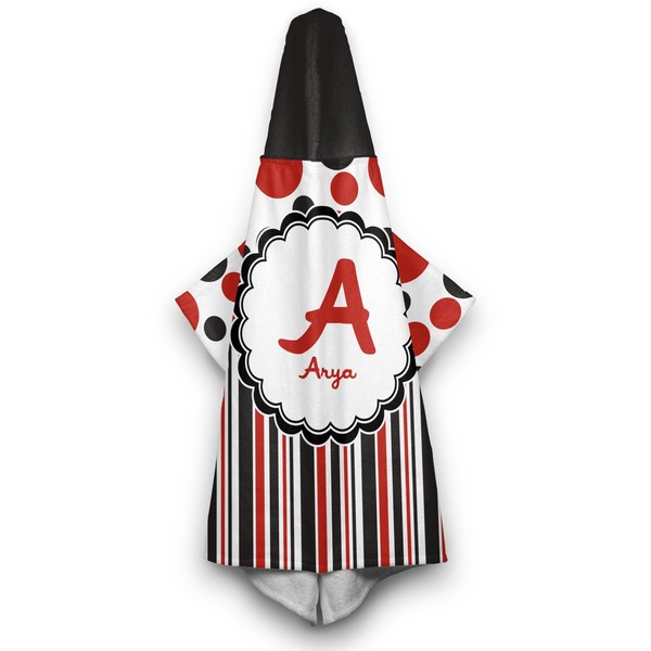 Red & Black Dots & Stripes Hooded Towel - Hanging